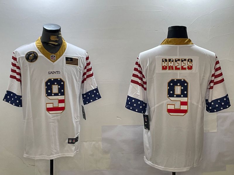 Men New Orleans Saints #9 Brees White National Flag 2024 Nike Limited NFL Jersey style 3->new orleans saints->NFL Jersey